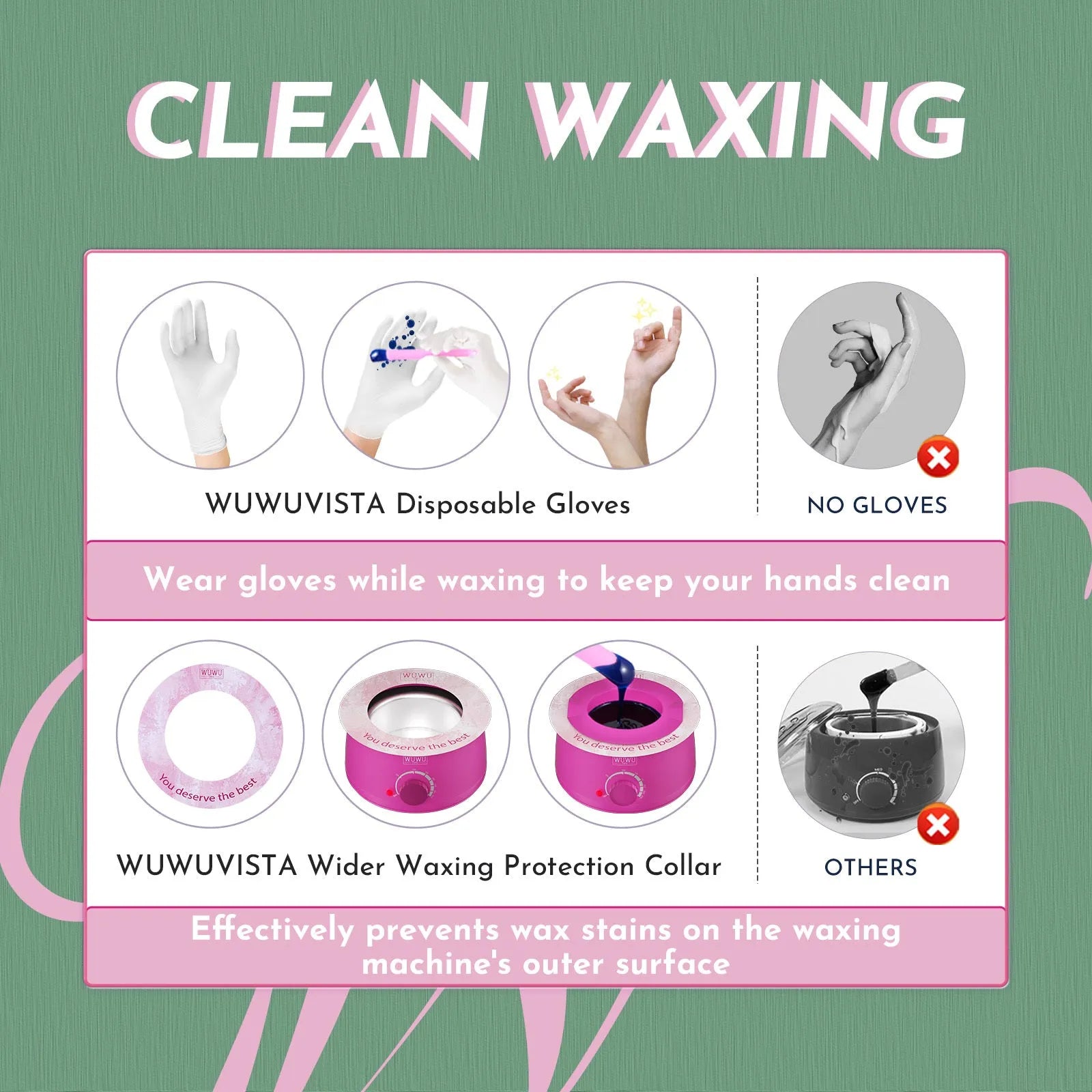 WUWUVISTA 56 piece professional waxing kit with black wax warmer, coloured wax beads, applicators, and aftercare products
