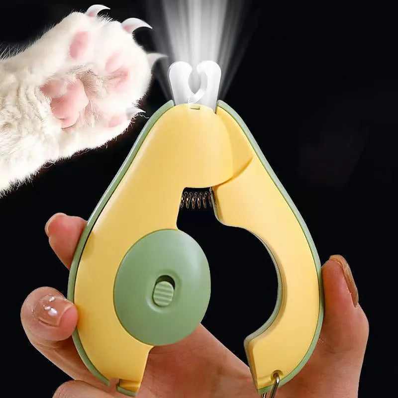 Green professional pet nail clipper with LED light and safety guard for small dogs and cats.
