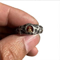 Hand-forged copper Grotto Buddha ring with rock texture finish, shown in size No. 8.
