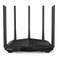 Black TP-Link AC11 Gigabit wireless router showing rear Gigabit Ethernet ports