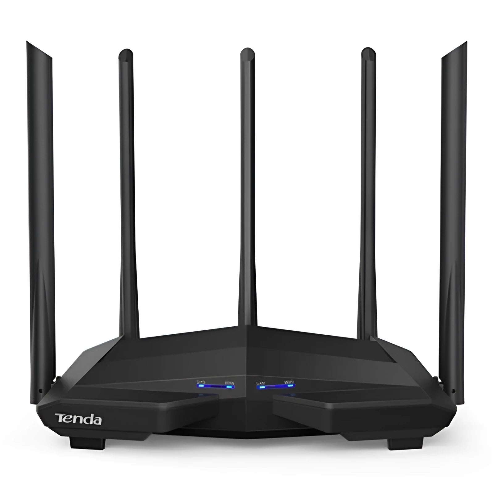 Black TP-Link AC11 Gigabit wireless router showing rear Gigabit Ethernet ports
