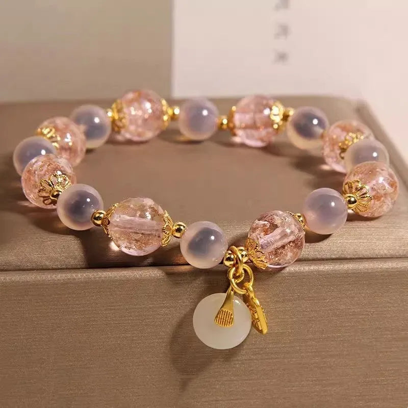 Natural heart agate bracelet for women pink sugar electroplated luminous glaze peace buckle
