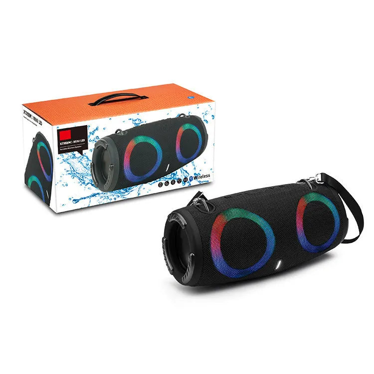 War Drum Bluetooth speaker with RGB coloured lights in black, blue, red, silver grey, or camouflage colours