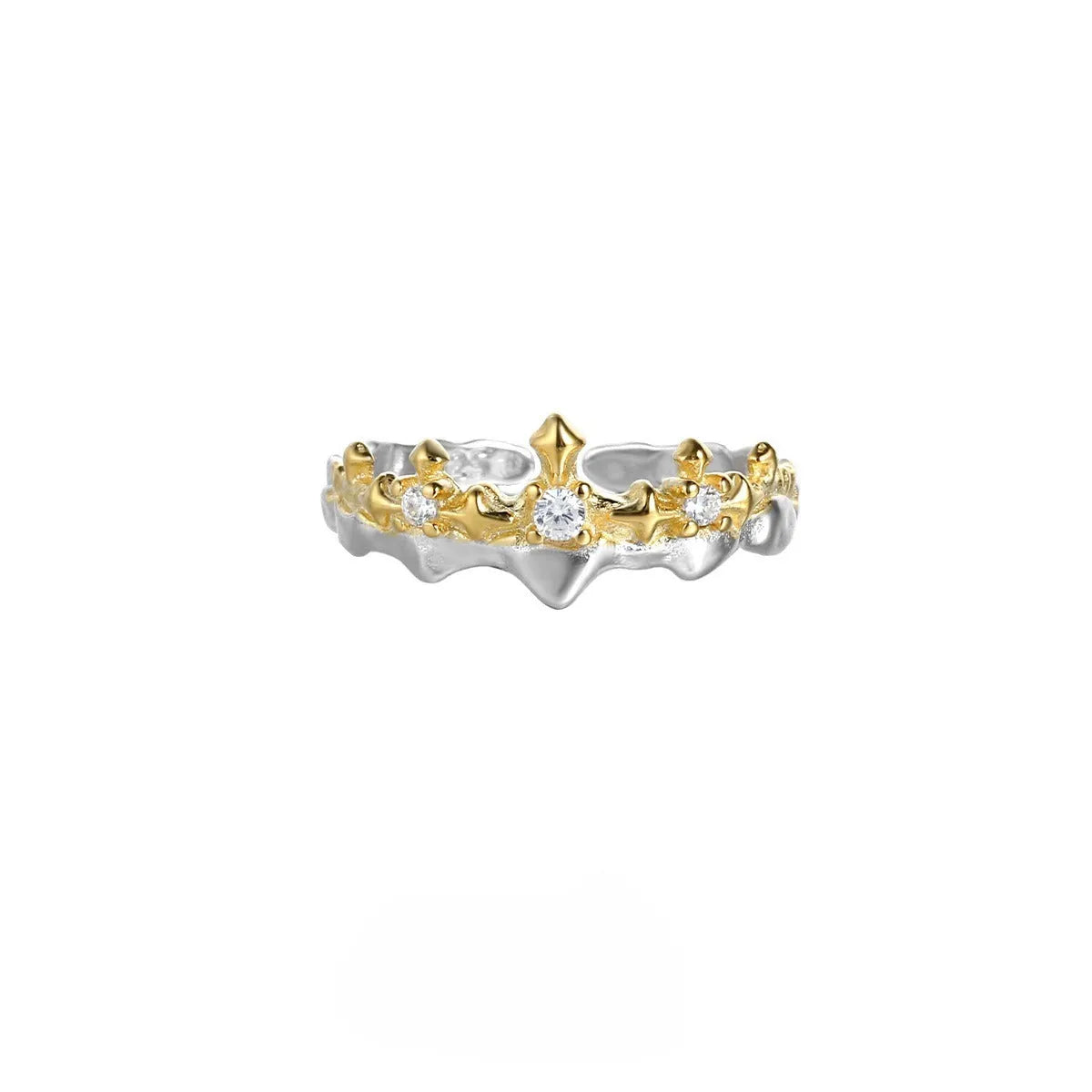 Princess knight design couple ring in 925 silver with adjustable opening, shown in white gold and black gold colour options.