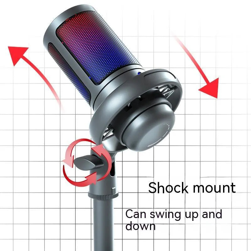 RGB condenser microphone for live streaming in black, white, or pink with 150cm cable