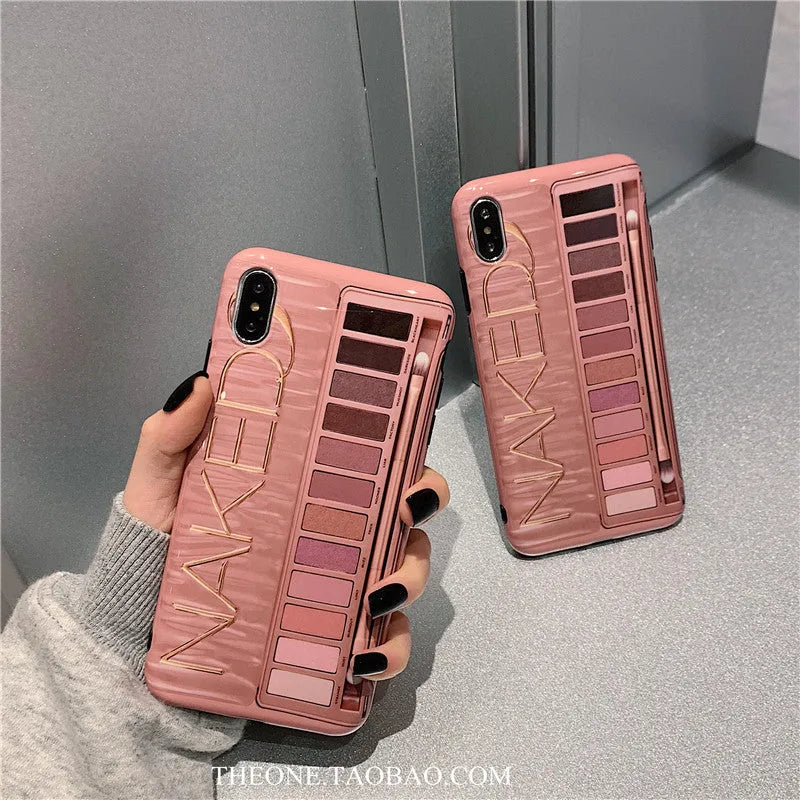 Silicone iPhone case with eye shadow print design in flesh colour or grey options