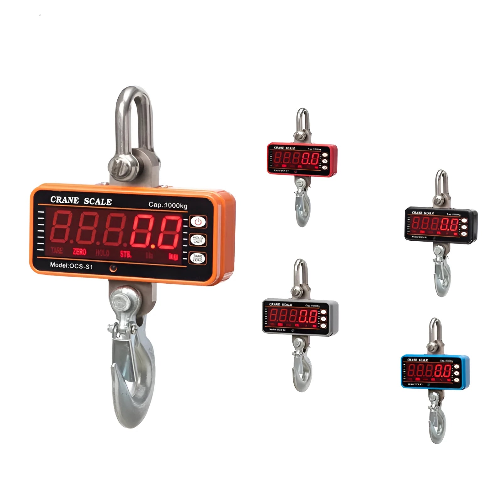 Orange electronic crane scale with digital display for 500 kg capacity industrial weighing