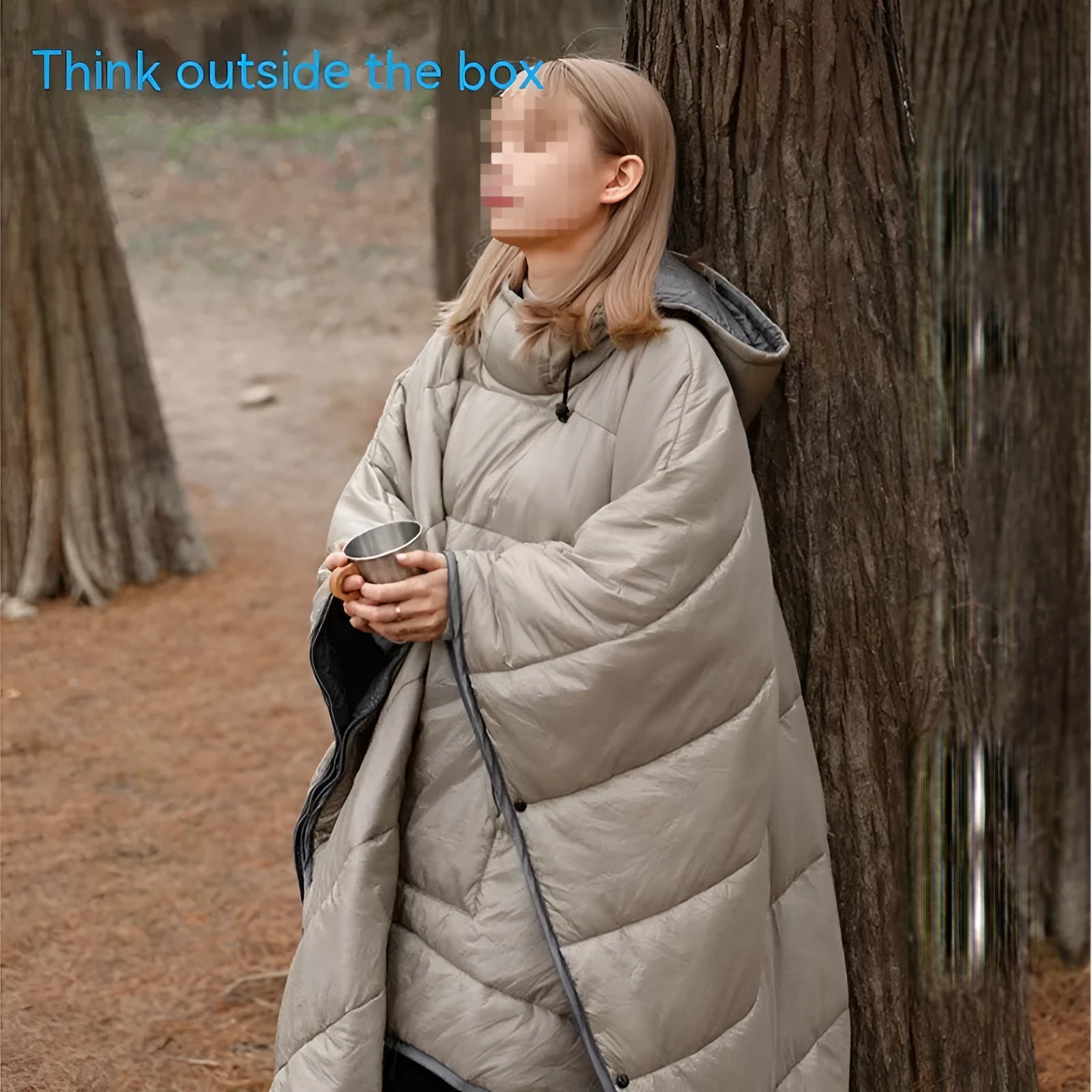 Outdoor cloak sleeping bag in Army Green, convertible to blanket, 200x140cm nylon construction