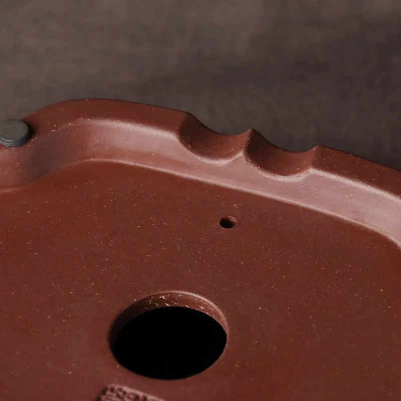 Handmade purple clay bonsai basin with classical Chinese design measuring 25cm long by 20cm wide