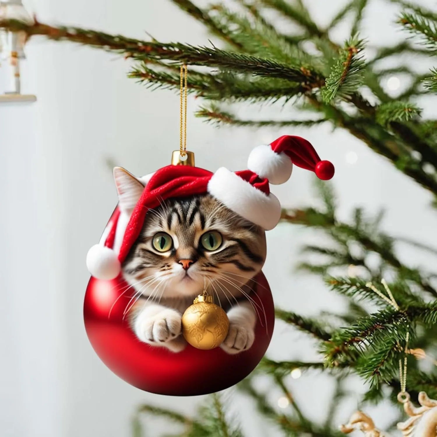 Clear acrylic car hanging ornament with a colourful printed cartoon kitten, shown in one of ten available styles.