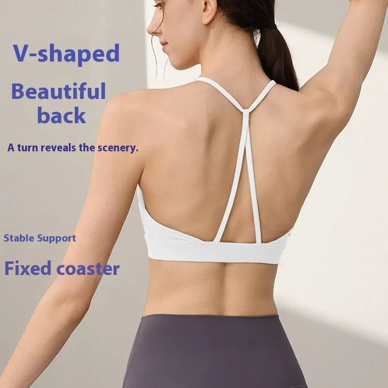 Women's nylon sports vest in various colours with fixed double-shoulder straps for running and yoga.