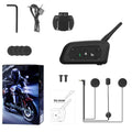 V6pro motorcycle helmet Bluetooth intercom unit with mounting hardware and headphones
