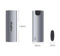 Grey aluminium mobile SSD with USB 3.0 interface showing capacity options from 120GB to 1TB