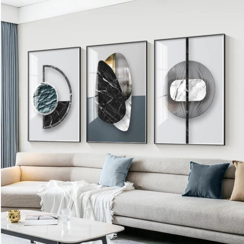 Abstract geometric pattern printed on a canvas painting, showcasing modern wall art decor.