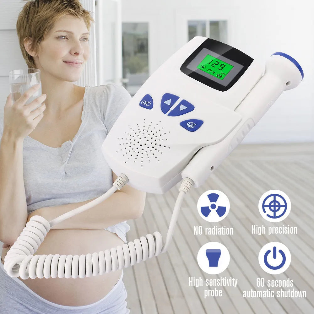Digital waveform dual display fetal doppler heart rate monitor with TFT screen and probe