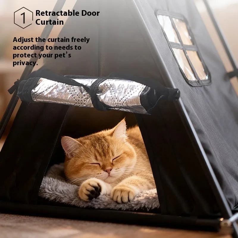 Outdoor triangular tent cat nest in black, small size, made from Oxford cloth for winter warmth