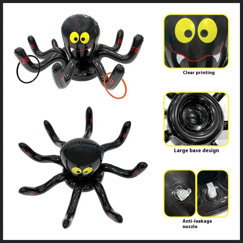 Colourful inflatable PVC throwing toy ferrules in octopus, antlers, witch hat, and Santa Claus designs.
