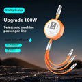 Telescopic three-in-one fast charge data cable 1.2m in black with Type-C, Apple Lightning, and MICRO interfaces