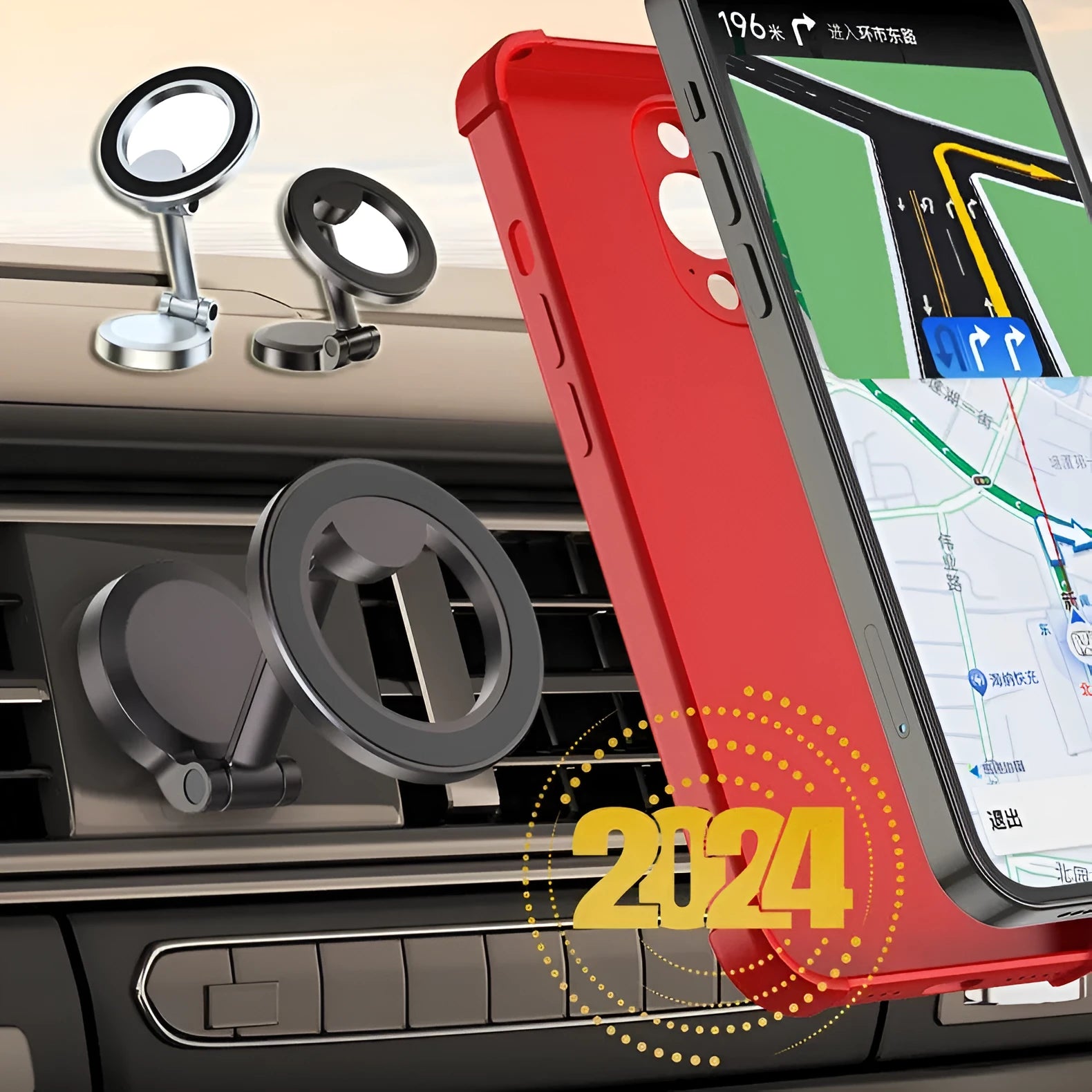 All-metal foldable magnetic car phone mount for dashboard or windscreen mounting