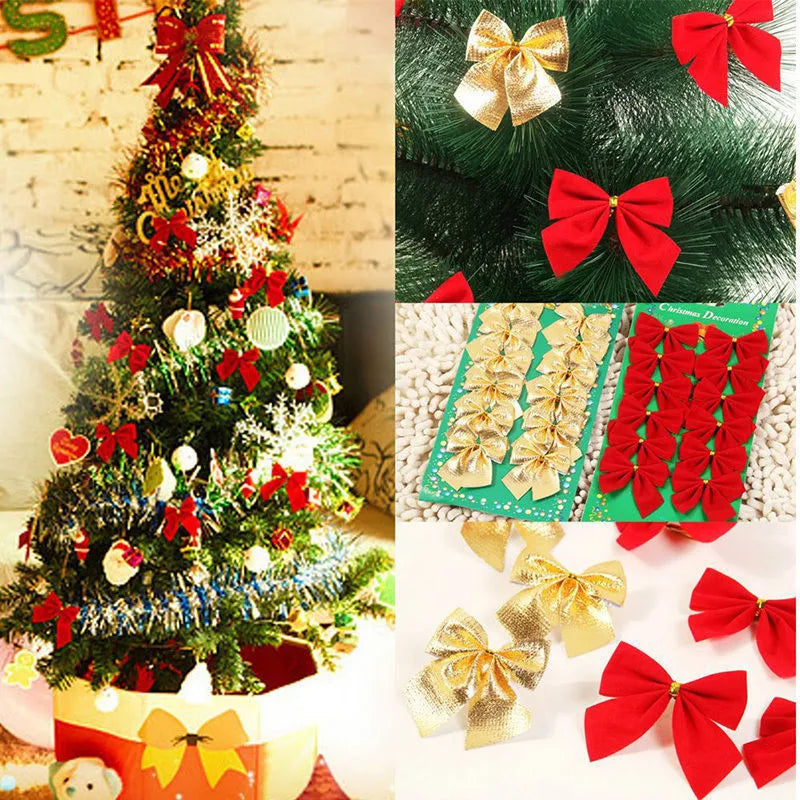 5 cm polyester Christmas decoration bow in gold, red, red gold, or silver colours