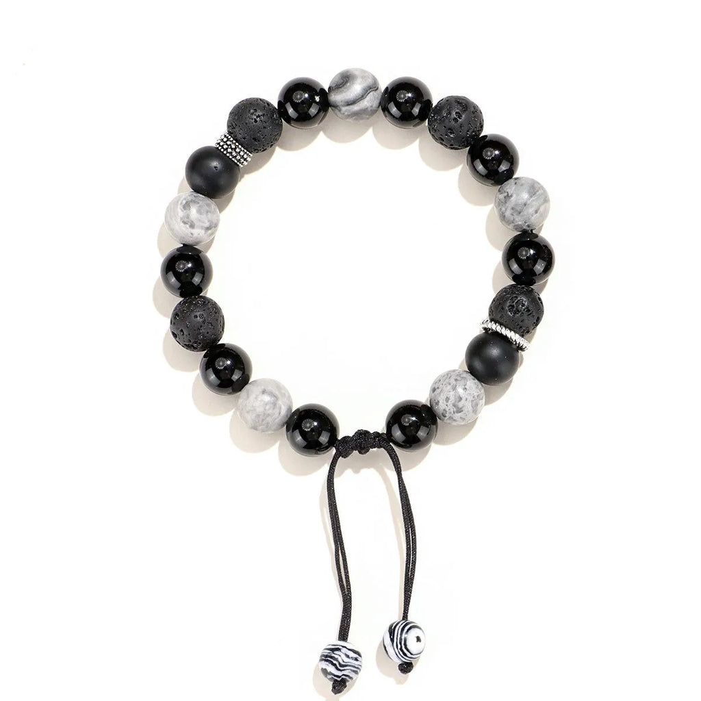 Black agate map stone volcanic rock bracelet with diamond-shaped stones and electroplated finish