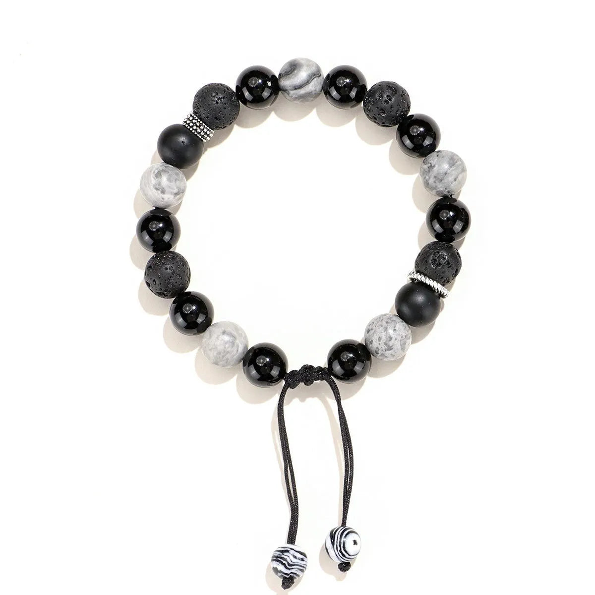 Black agate map stone volcanic rock bracelet with diamond-shaped stones and electroplated finish