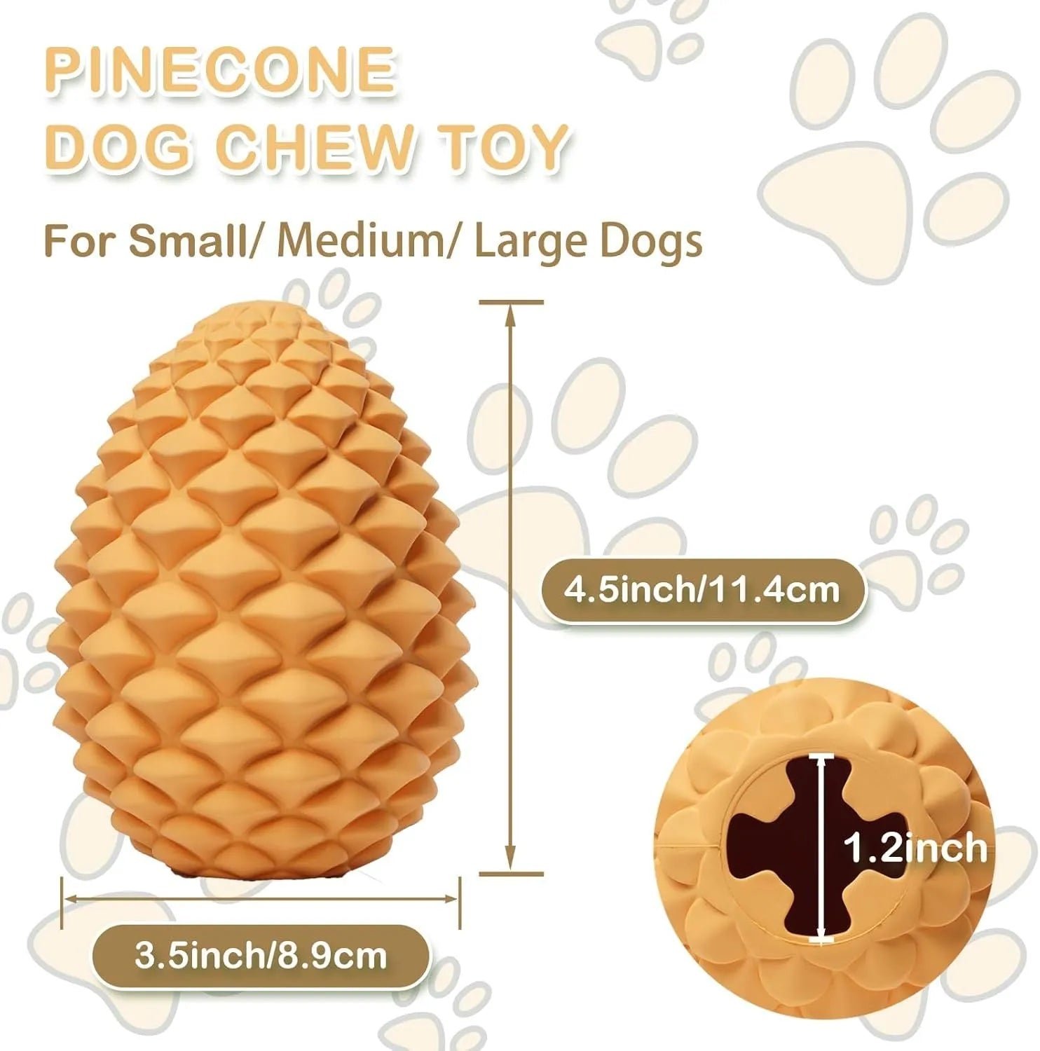 Natural rubber pine cone shaped dog toy with treat dispenser for medium and large aggressive chewers
