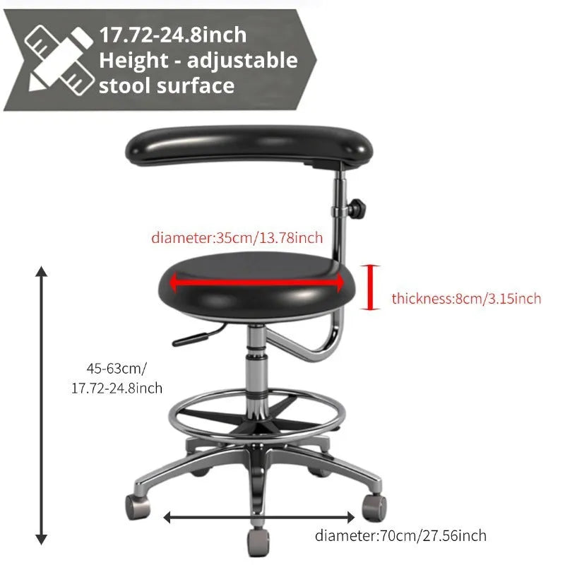 Black leather dental nurse chair with electric seat lift mechanism