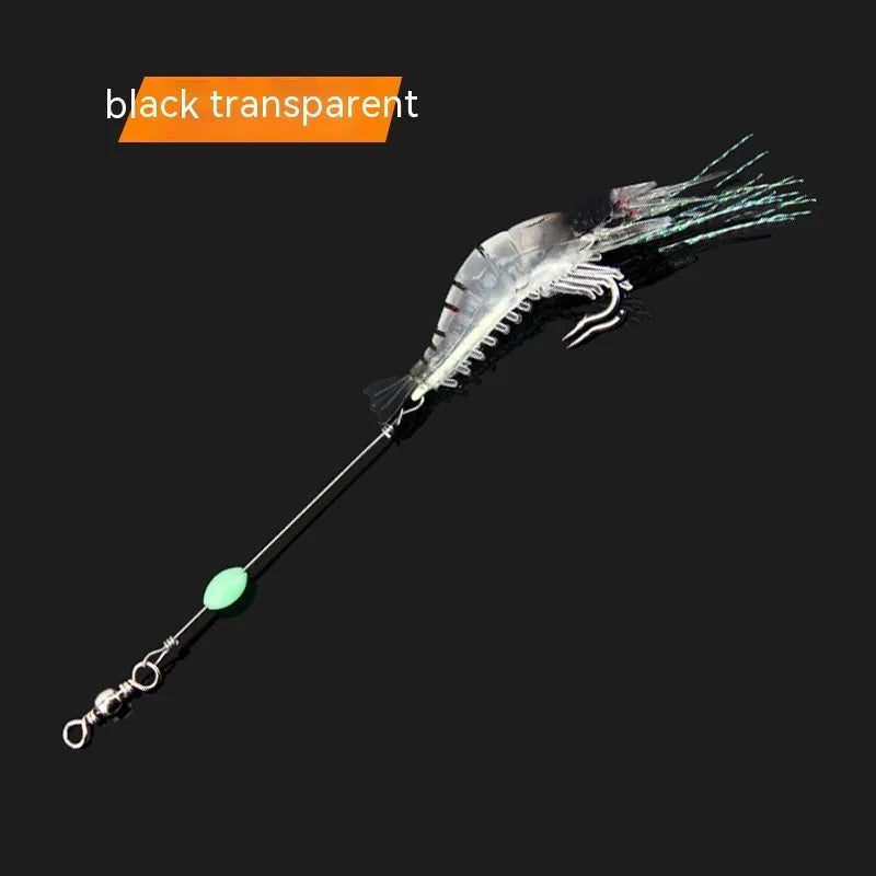 Pack of six soft fishing lures with hooks in various colours including luminous pink and black head yellow body.