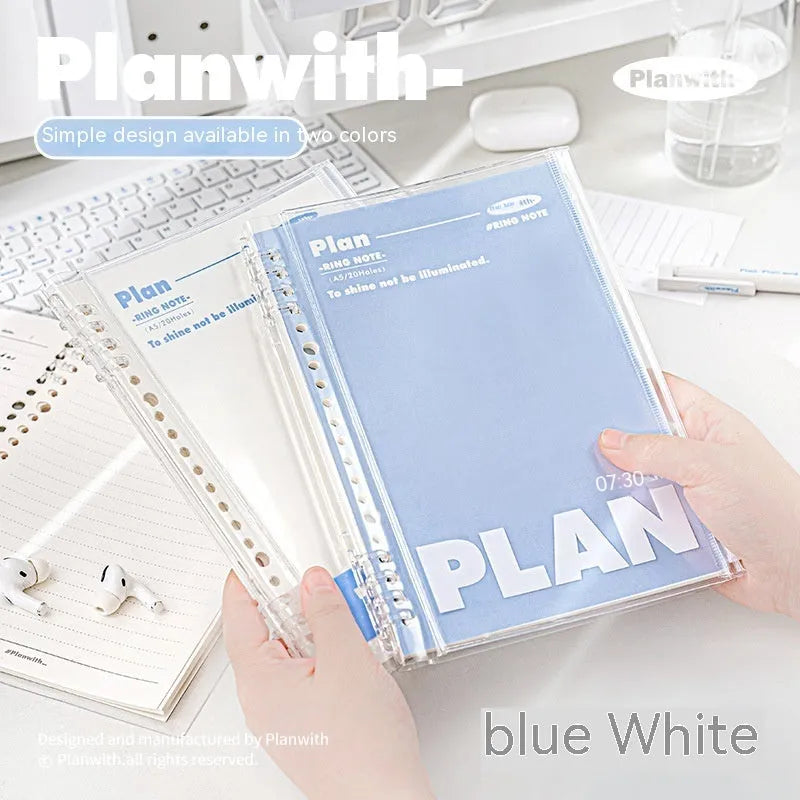A5 PVC can store loose spiral notebook in white or blue colour with spiral binding