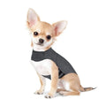 Heather grey dog anxiety jacket and warm vest made from brocade cotton fabric on a medium-sized dog.