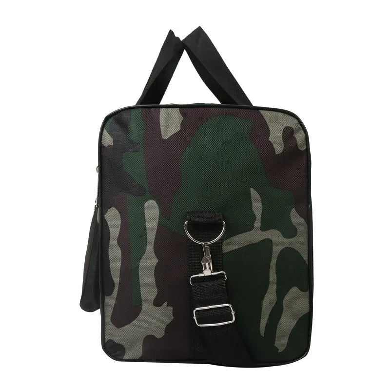 Camouflage pattern waterproof fabric luggage bag with striped polyester lining