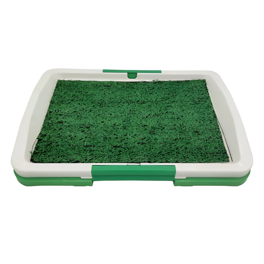 Green turf pet dog grass patch toilet with three layers and removable base tray for indoor potty training