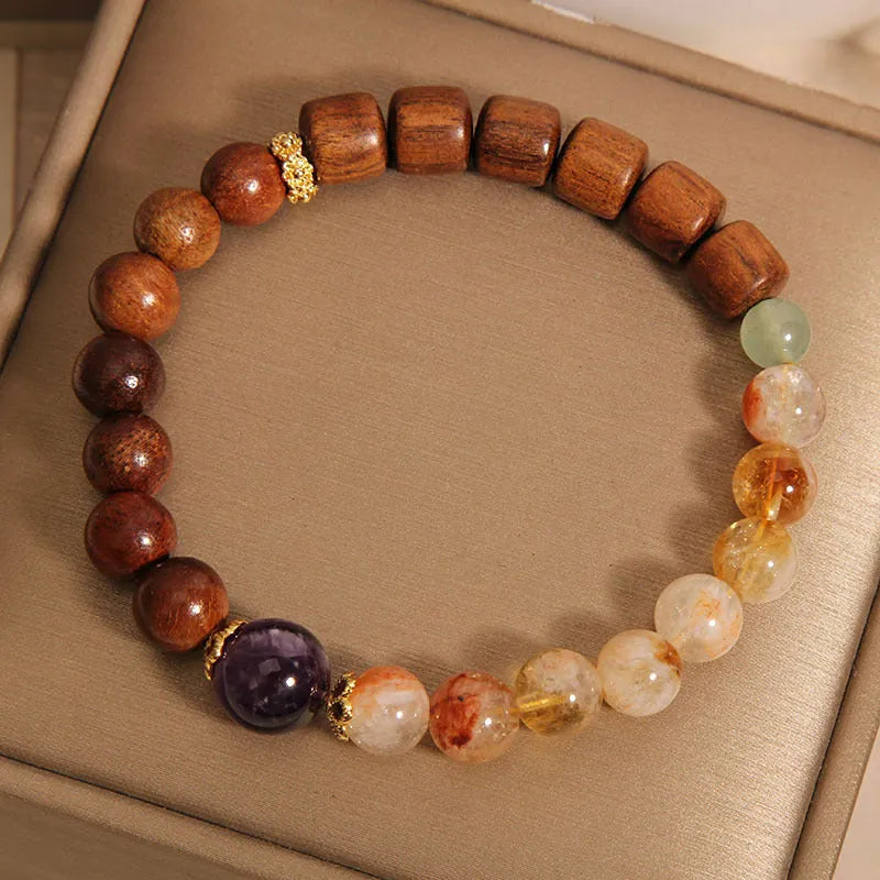 Women's mosaic bracelet with pineapple yellow tower crystal and ebony amethyst with pearl and rhinestone accents