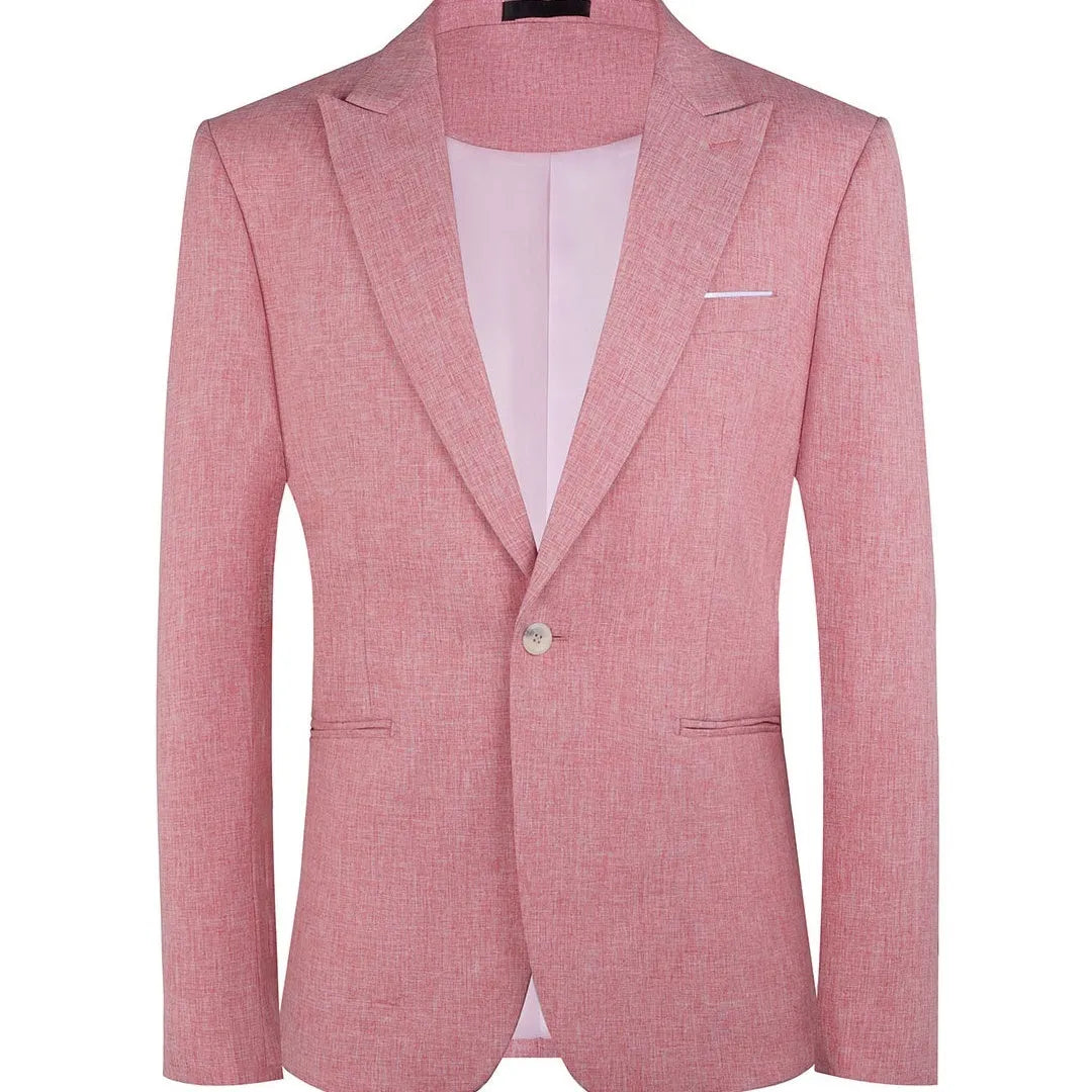 Men's western style casual suit jacket in pink and light blue colours with four-season design