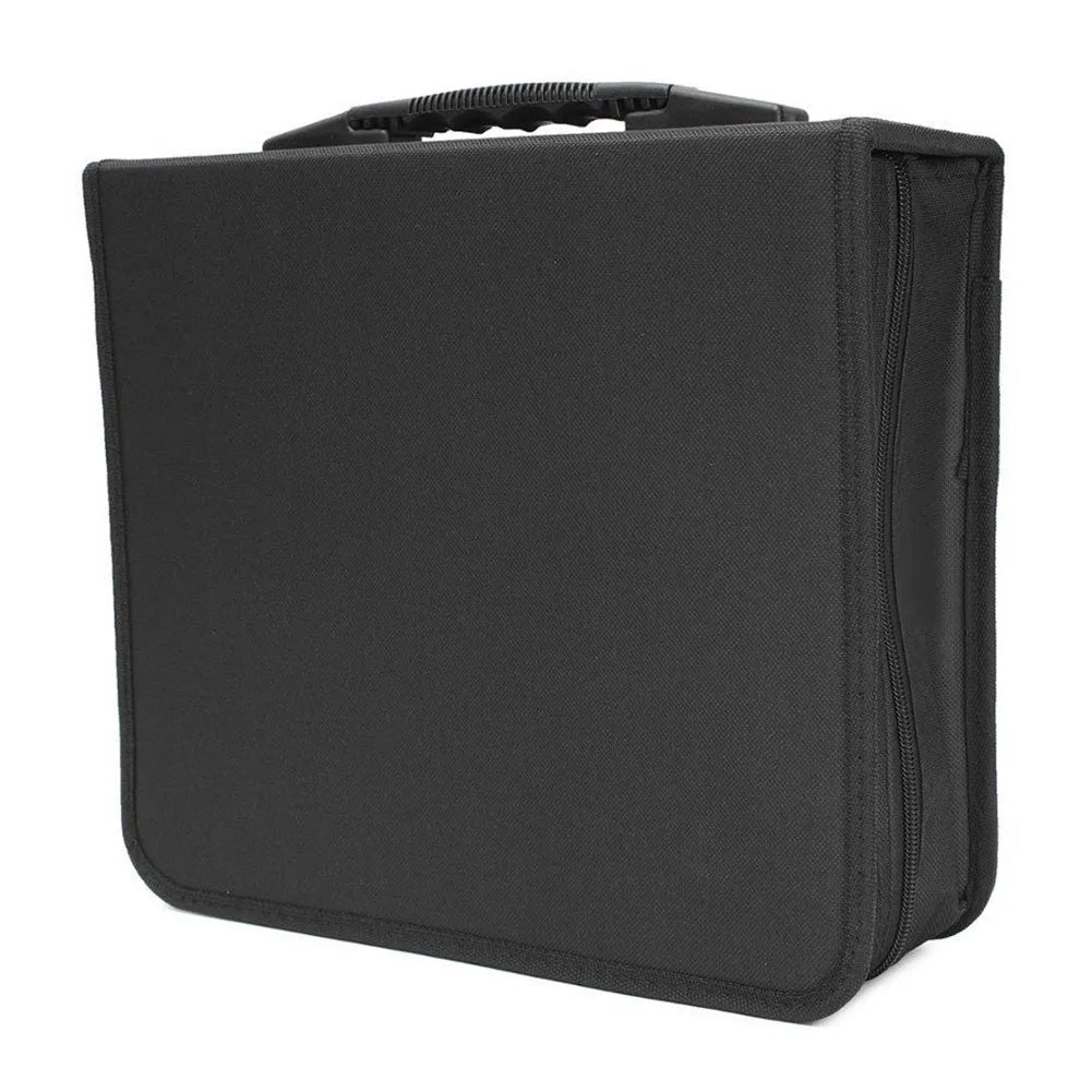 Black Oxford fabric CD storage organiser binder with zipper closure and top hand strap