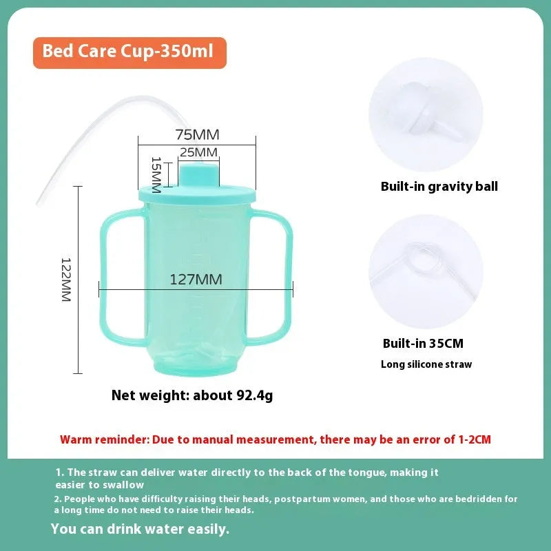 Oblique mouth bedside drinking cup with handle and lid for elderly and pregnant women