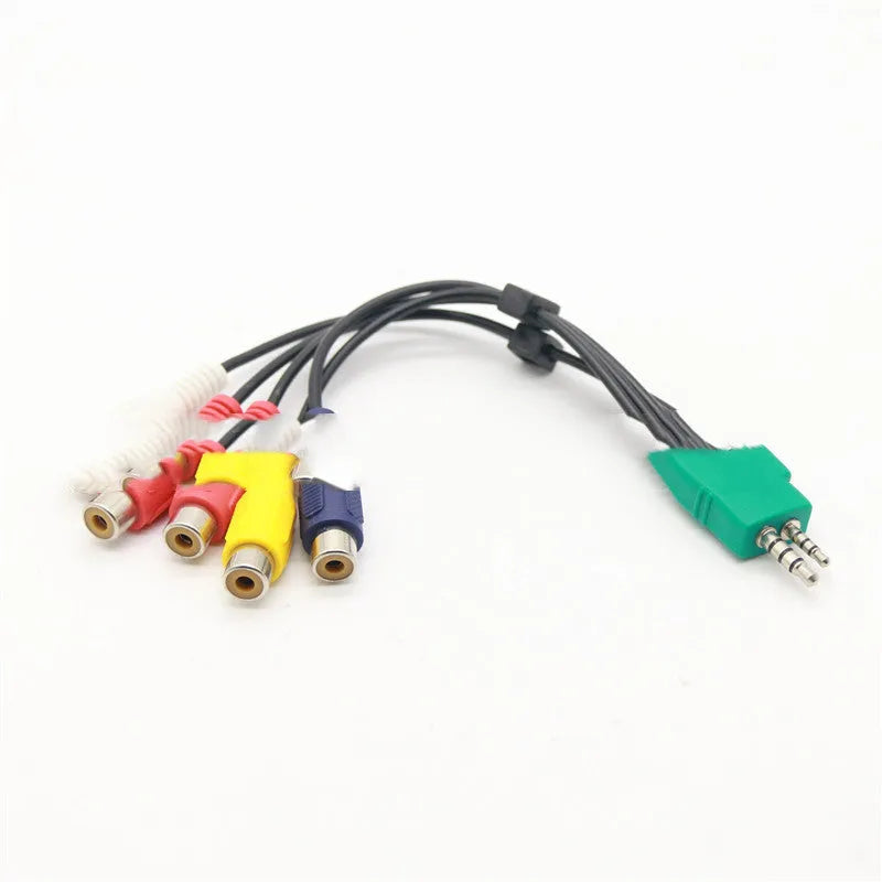 Black 0.3m AV cable with 3.5mm and 2.5mm plugs to 5RCA tinned copper wire