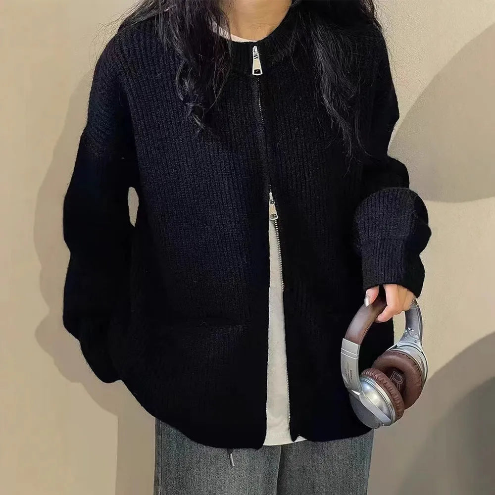 Soft wind glutinous sweater coat cardigan in viscose fabric available in beige, grey, black, and khaki colours