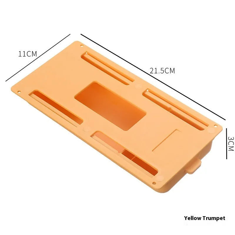 Small plastic under-table storage box with covered grid design in solid colour options for desk organization