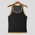 Men's white polyester mesh fitness vest with straight hem on athletic model