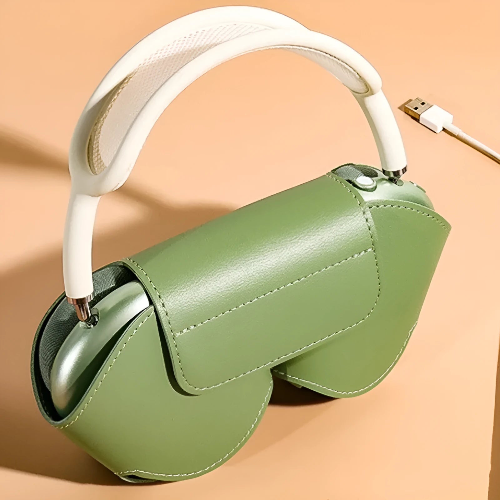 AirPods Max protective case in PU leather with sewn construction