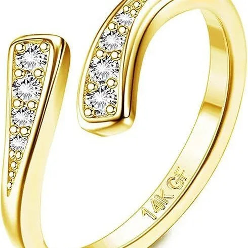 Gold plated geometric toe ring with rhinestone design on alloy base