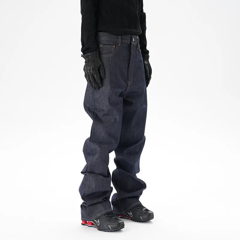 Dark blue loose straight denim jeans for men