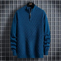 Men's half zip diamond lattice sweater pullover in milky white, slim fit, winter thickened knit