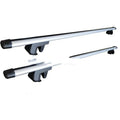 Alloy roof rack crossbars for a General Motors SUV, shown with adjustable length.