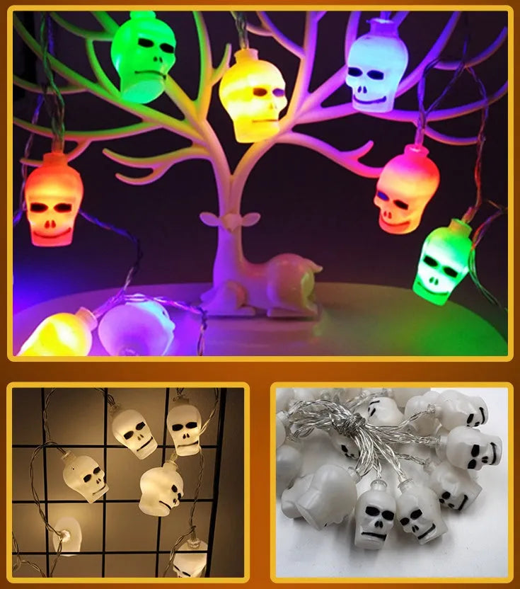 Halloween LED string lights with pumpkin, bat, ghost and spider lantern decorations