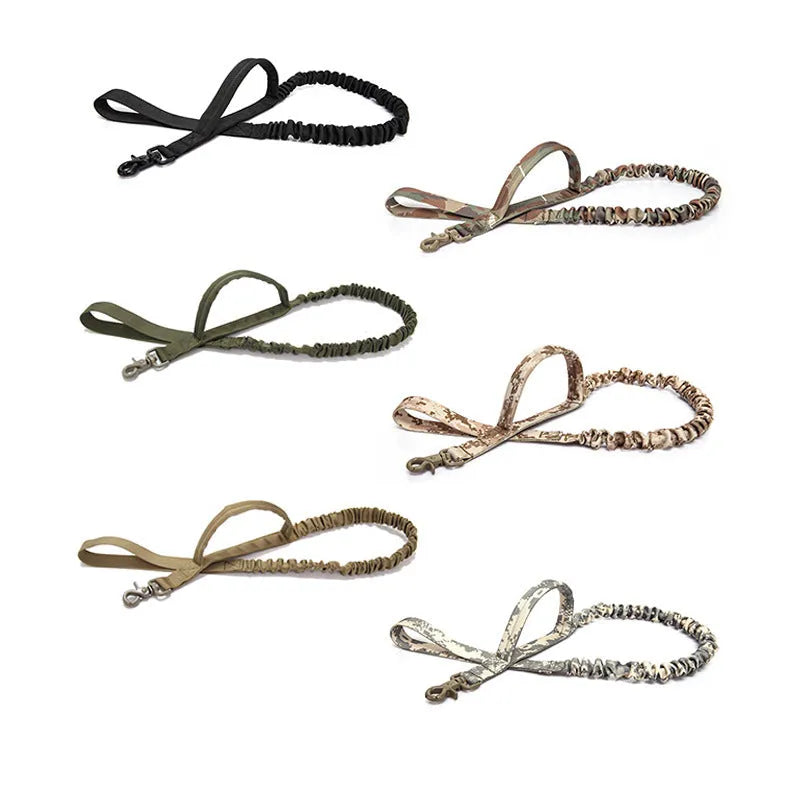 Retractable nylon dog traction rope with elastic buffer, anti-skid handle, 104-139x2.5cm, military green