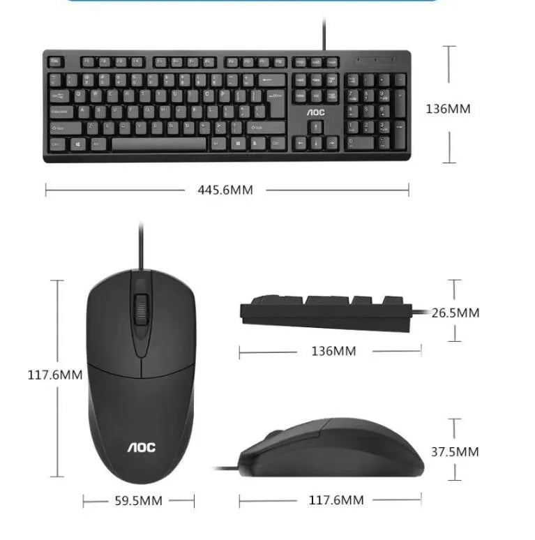 Black KM160 wired USB keyboard and mouse set with 1.5m cables on a desk