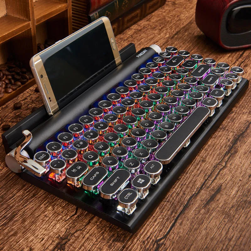 Black retro typewriter style Bluetooth mechanical keyboard with backlight